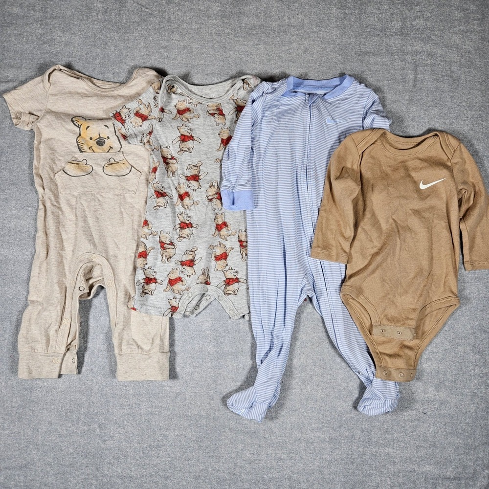 Nike‎ & Disney Baby Boy 6-9M Winnie the Pooh Rompers Bodysuit Sleeper Lot 4pc